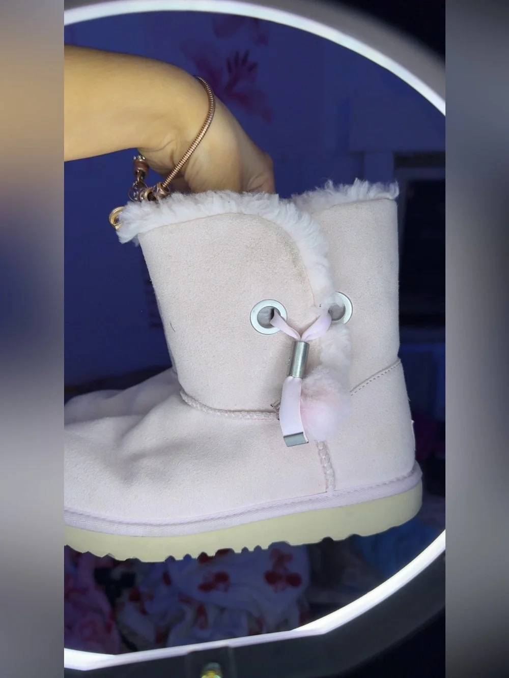 UGG Kids Light Pink Shearling-Trim Booties
